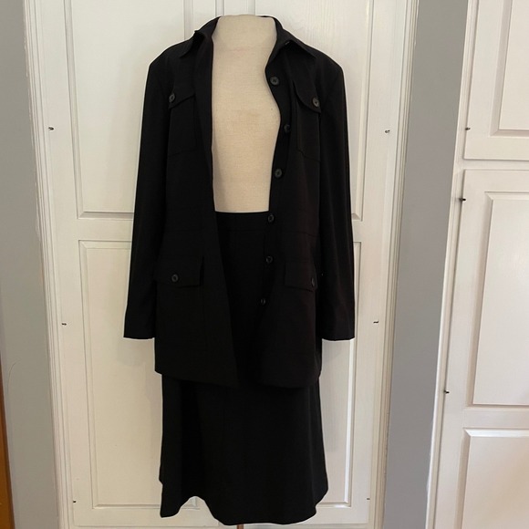 Ralph Lauren Black Wool Blend Blazer Skirt Suit Set Women's 12 Classic Statement - Picture 3 of 16